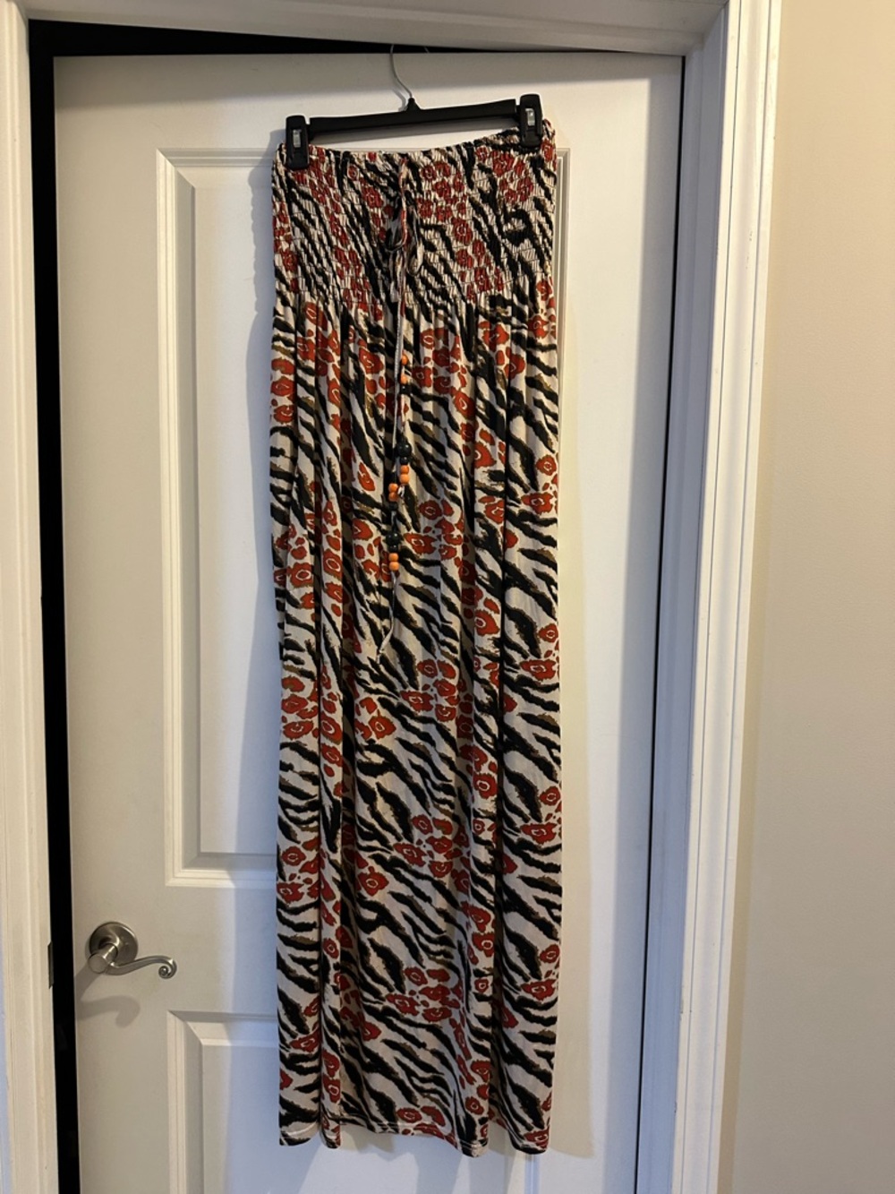 Maxi dress with Black Zebra Stripes and Rust Floral Print